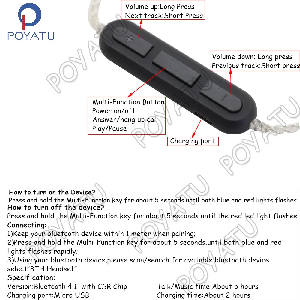 POYATU Audio Transmitter Bluetooth Adapter For AKG Y50 Y40 Y55 Cable Transform Non-Bluetooth Headphone Speaker To Wireless  (3)
