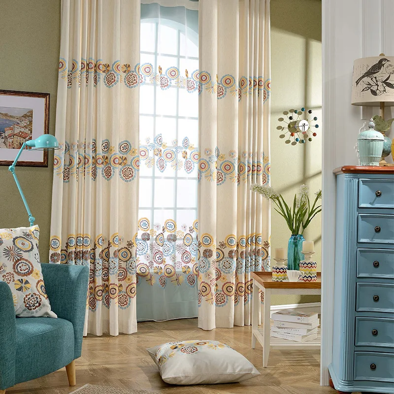 

Circle Garden Curtains for Living Dining Room Bedroom Rings Cotton Embroidered Curtain for Study Balcony Window Fabric Curtain