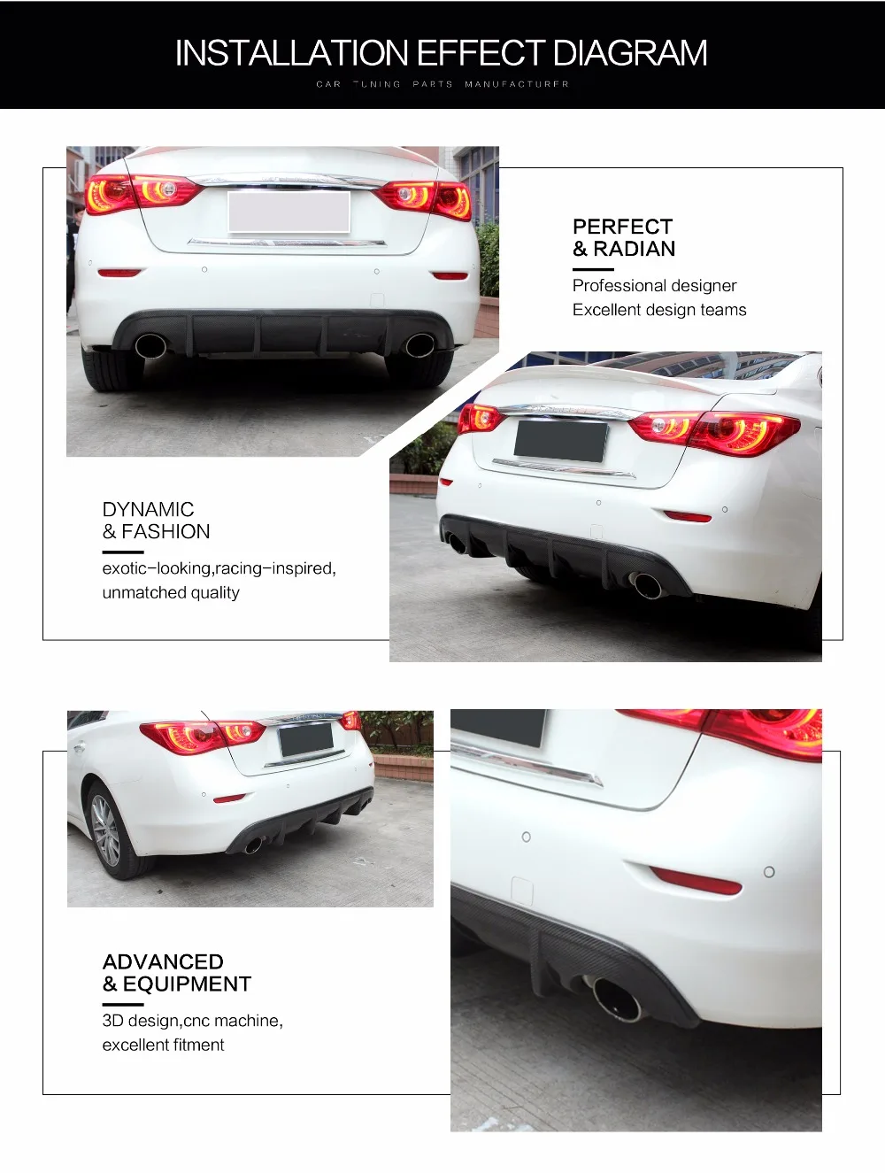 Q50 углеродное волокно добавить на Автомобильный задний бампер диффузор спойлер для Infiniti Q50 Q50S Седан 4 двери стандартный спорт 2013