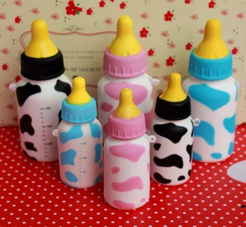 

wholesale 50pcs/lot 10 13CM kawaii soft squishy baby bottle slow rising squeeze toy cell phone keys pendant cute squishies bread