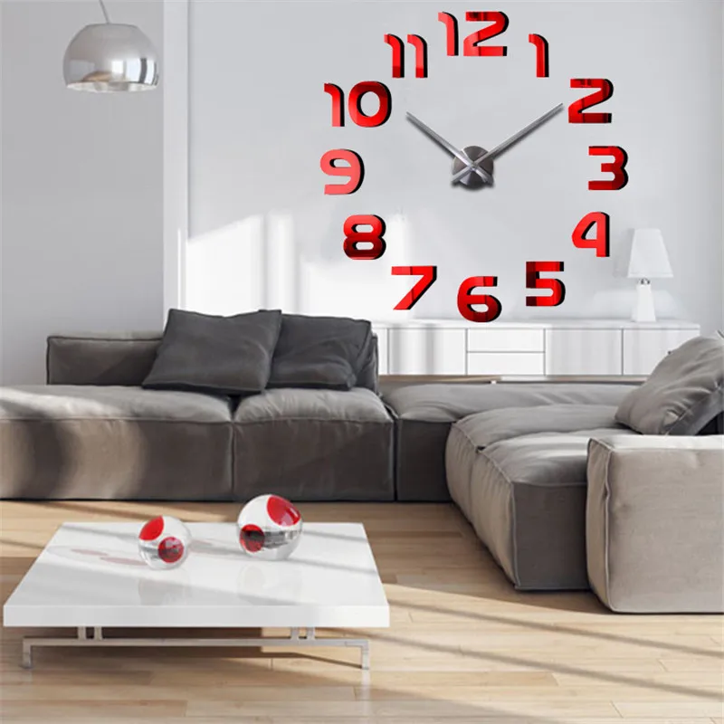 Large digital acrylic self-adhesive wall clock mirrored silent quartz watch clock decoration living room modern design horologe
