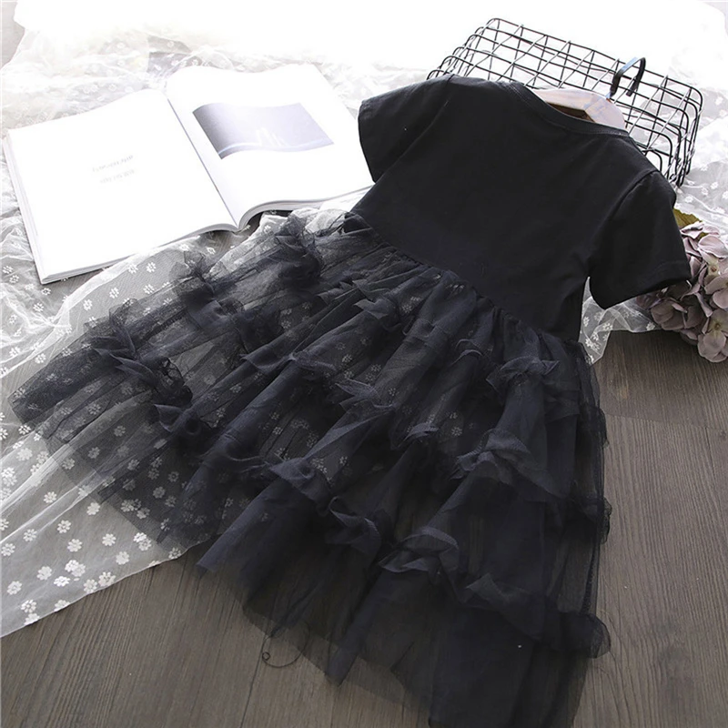 2019 Toddler Baby Girl Kids Clothes Short Sleeve Letter Children Princess Tulle Dress Princess Elegant Dress For Girl V8@ (6)