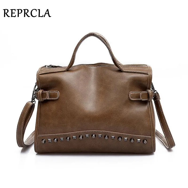

REPRCLA New Vintage Handbag Women Shoulder Bag High Quality Oil PU Leather Crossbody Female Tote Top-handle Bag Bolsa Feminina