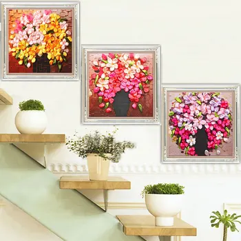 

3pcs/set Happy blooming DIY Ribbon Embroidery Fashion 3d Print Cross Stitch Kit Needlework Unfinished Wall Painting Craft Gift