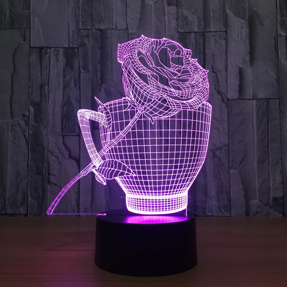 

Coffee Cups And Roses Lamp 3D 7 Color Visual Led Night Lights Kids Usb Table Lampara Lampe Baby Sleeping Nightlight Gifts Decor