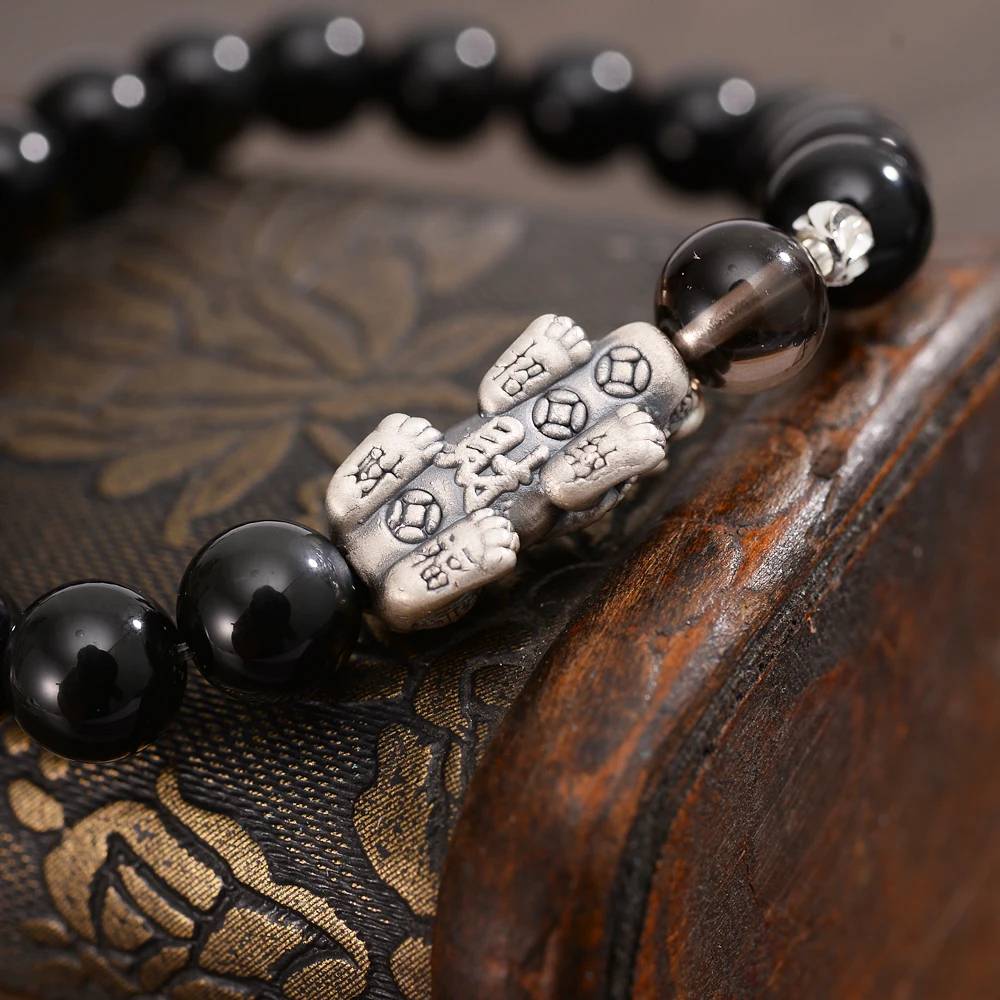 Pi Yao Шарм Черный лед обсидиан камни браслеты пара богатых денег символ счастливый ювелирные изделия
