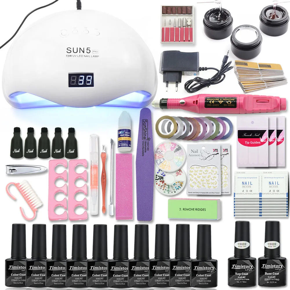 

Timistory Nail Set with UV Led Lamp 72W 12 Color Nail Gel Polish Acrylic Nail Kit Base &Top Coat Gel Varnish Manicure Tools Set