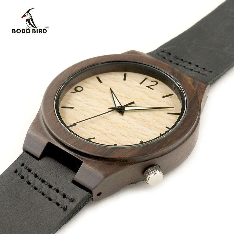 2017 Luxury Brand BOBO BIRD Men Watches Wood Wristwatch Watches Genuine Leather Band Qurtz Wood Watch Relogio Masculino C-B11