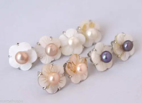 

Wholesale FREE SHIPPING DD4 Pair Shell Flower and multicolor Freshwater Pearl Earrings A0422