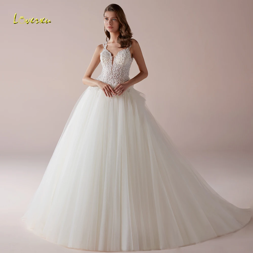 Loverxu Сексуальная легкая, Милая свадебное платье принцессы класса люкс с аппликацией в виде цветной бисер с длинным шлейфом Свадебные платья в стиле винтаж