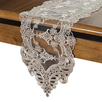 

Exquisite Tulle Lace Embroidered Table Runner Mats Flag European Style Desk Placemat Bordado Christmas Wedding Decoration