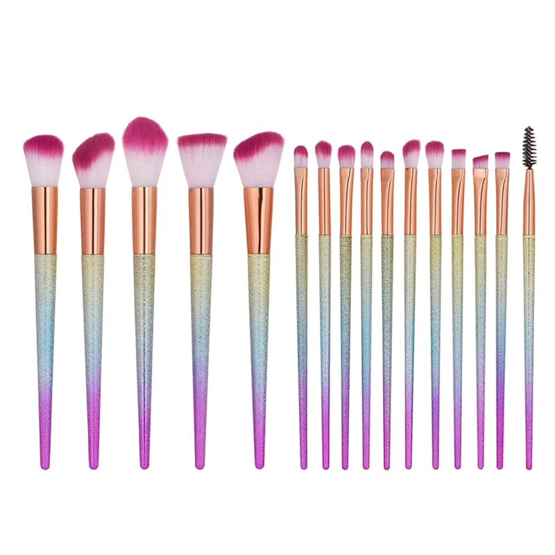 16 Pcs Tapered Mermaid Makeup Brushes Set Foundation Eyeshadow Shadows