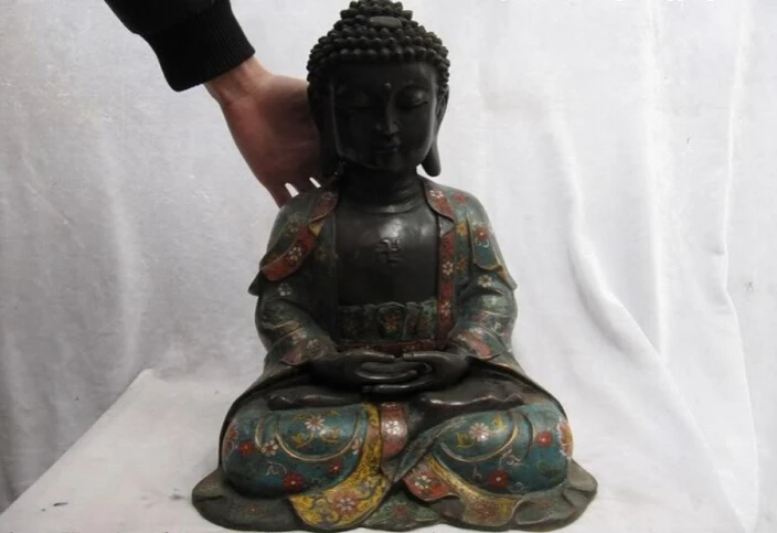 

USPS to USA S3120 Tibet Fane Bronze cloisonne Amitayus Amitabha Tathagata Buddha Statue (B0328)