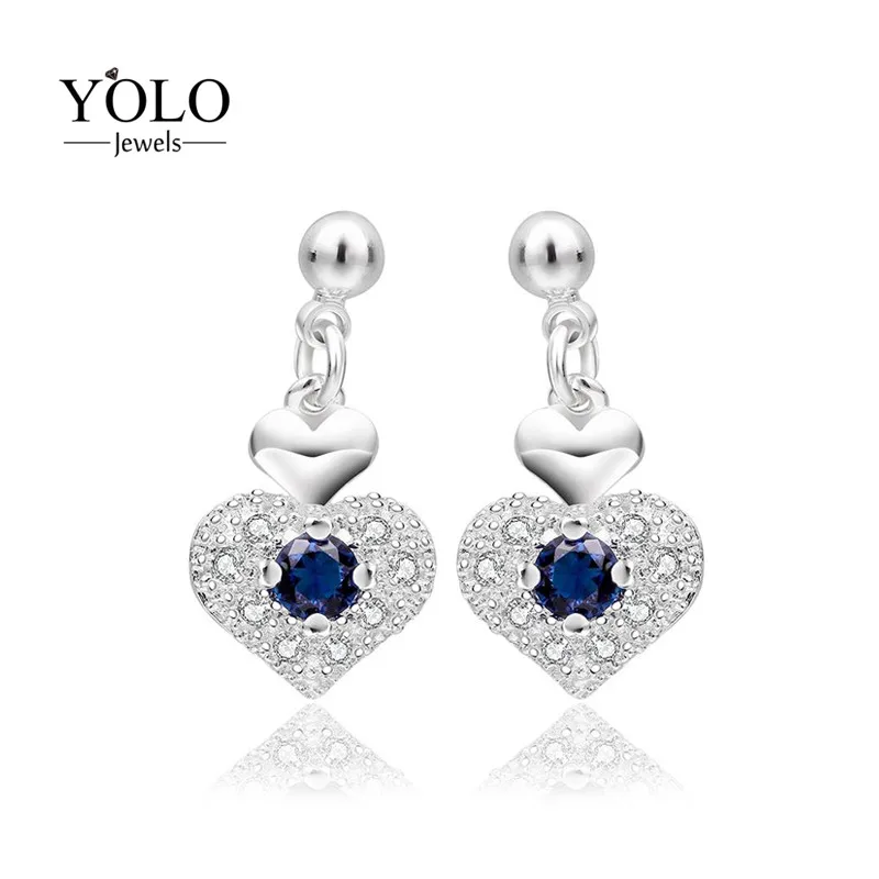 

Blue Color Zircon Earring Hearts Statement Earrings High Polished Stud Earrings for Women Romantic Earrings Romantic Love Gift