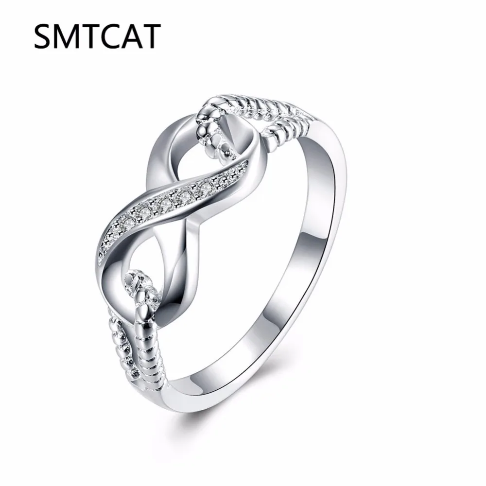 

SMTCAT Cubic Zirconia Crystal Infinite Rings For Women 2017 Fashion Design Statement Sliver Color Ring Wedding Jewelry 925