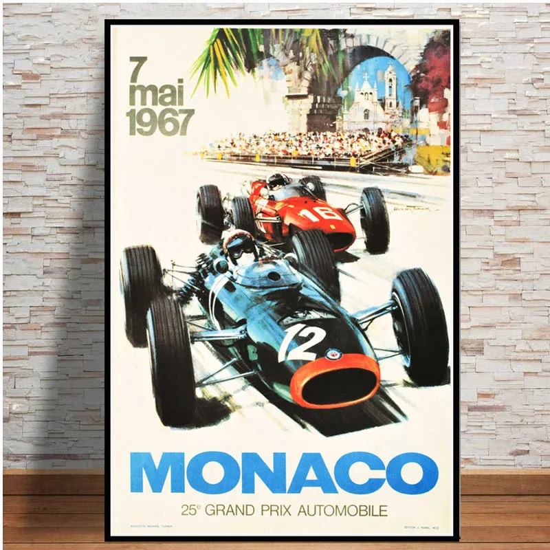 Grand Prix Супер гоночный автомобиль Ретро 2006 Monaco Racing 64-й мотор плакат настенный Арт холст настенная картина Картина для комнаты домашний декор - Цвет: Синий