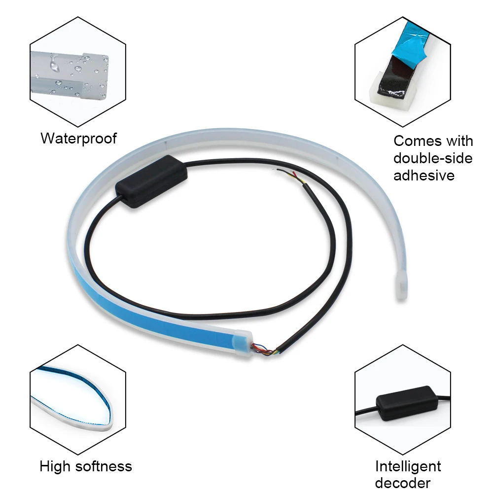 Современный «Машина», 2 шт., 30/45/60 см максимальный расход Светодиодные ленты светильник Изящные гибкие поворотник DRL Дневной светильник течет дневные ходовые огни светильник Водонепроницаемый