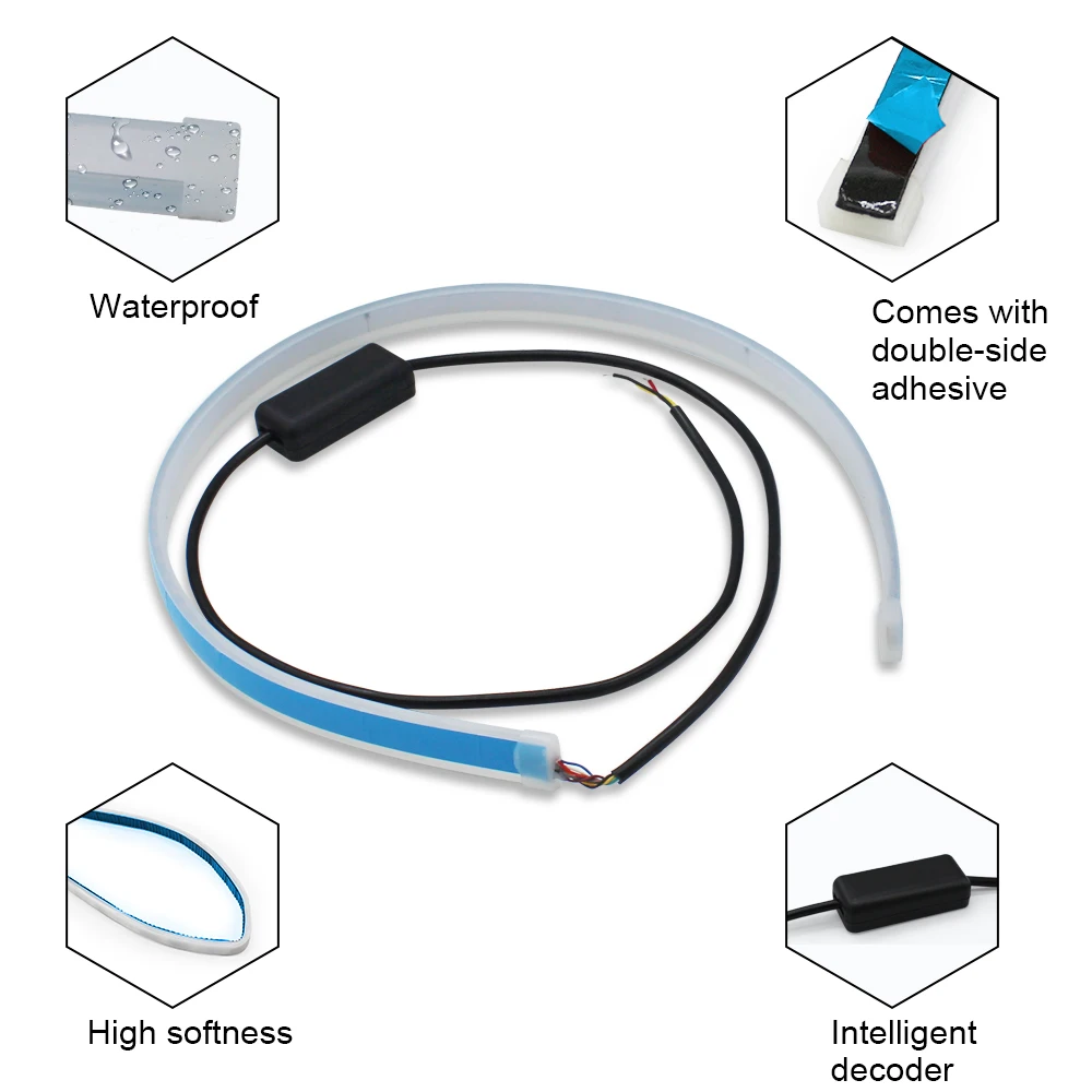 MODERN CAR 2Pcs 30/45/60cm Flow LED Strip Light Slim Flexible Turn Signal DRL Day Light Flowing Daytime Running Light Waterproof MODERN CAR 2Pcs 30/45/60cm Flow LED Strip Light Slim Flexible Turn Signal DRL Day Light Flowing Daytime Running Light Waterproof