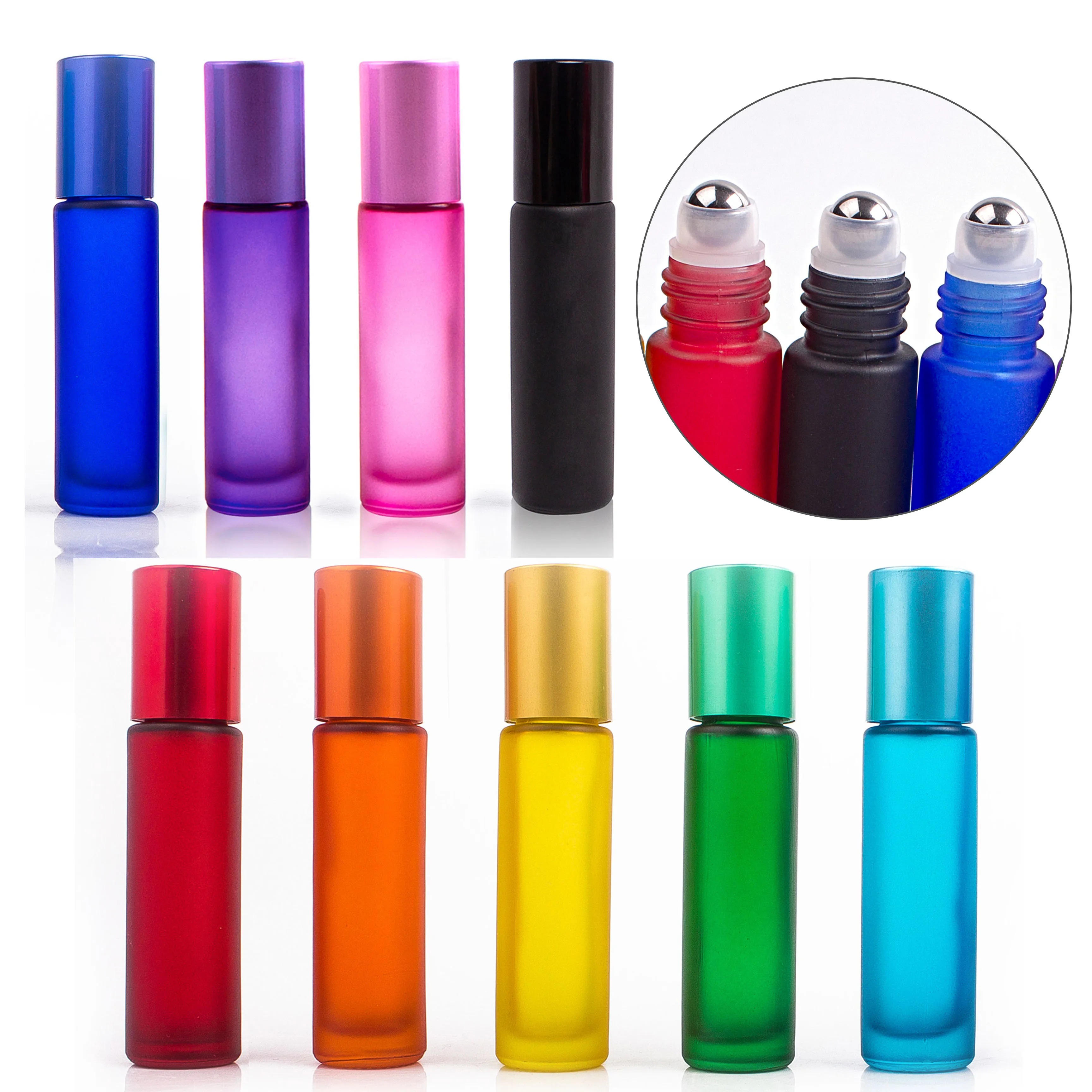 9 colors 10ml Portable Frosted Glass Roller Rollerball Essential Oil