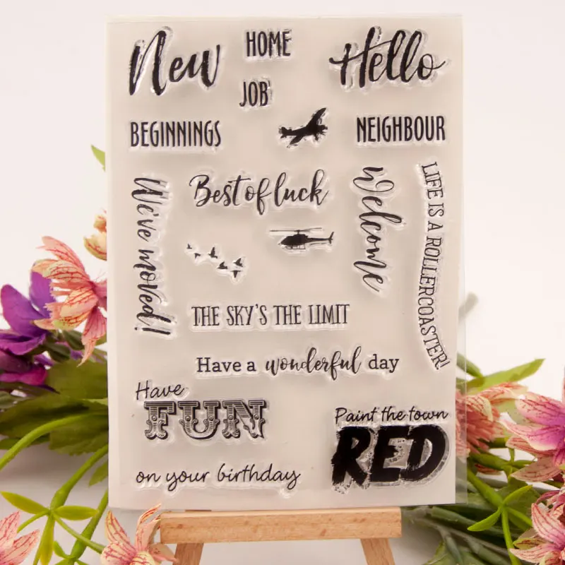 

Hello Letters Aircraft Rubber Clear Stamps Silicone Seals for DIY Scrapbooking Card Making Diary Book Paper Maker Decor Stencil