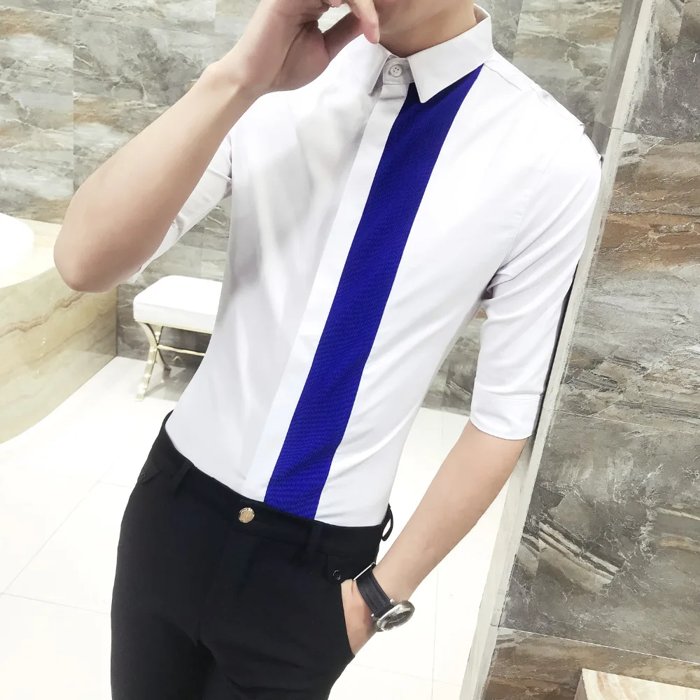 Летняя рубашка Для мужчин корейский 2018 дизайнер Slim Fit смокинг платье Половина