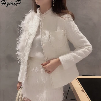 

HziriP Women Jackets 2019 Spring Long Sleeve Solid Elegant Upscale Work Wear Pearls Literary Loose Office Lady Outwear Blazer
