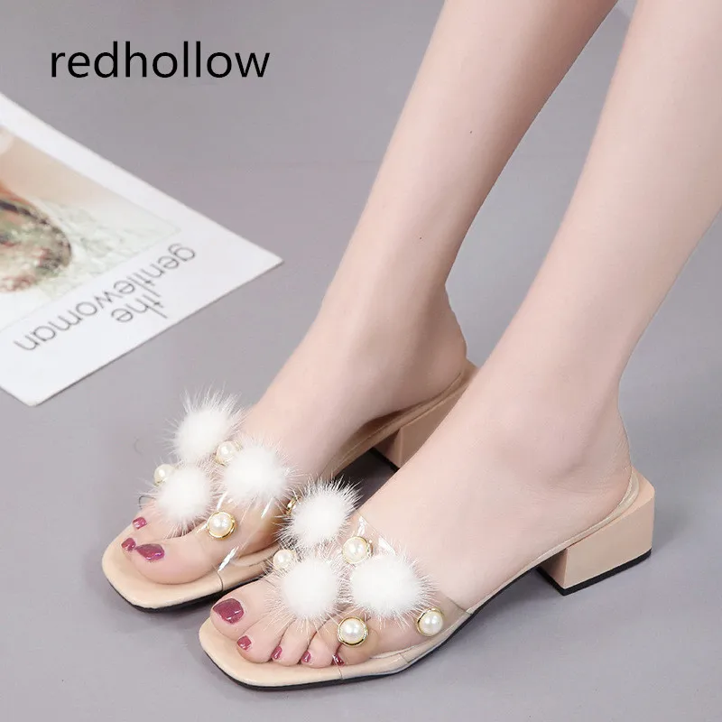 

Fashion Fur Furry Slides Sweet Beach Female Sandals Flip Flops Women Summer Slippers Med Heel Shoes Ladies Casual Shoes Slippers