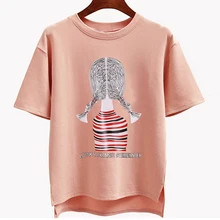 Корейская модная футболка женская черная хлопковая туника с героями мультфильмов футболка с коротким передом и длинным сзади Dames Kleding для девочек T006F