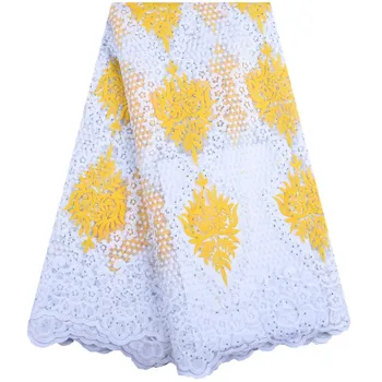 

Embroidery Yellow+White Milk Silk Lace Fabric With Stones For Women Party & Wedding Dress New Arrival Milk Silk Tulle Net Laces