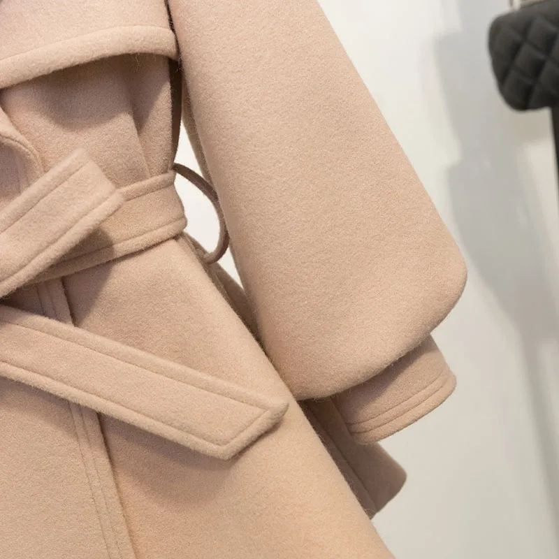 QSC Весна Осень Зима Женское пальто с поясом модное женское пальто короткое приталенное шерстяное пальто NZ13