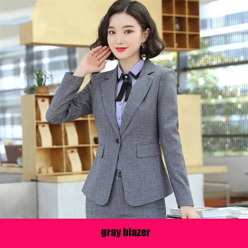 Autumn New gray Business interview women pants suits work office lady long sleeve slim Formal blazer and pants set plus size - Цвет: gray blazer