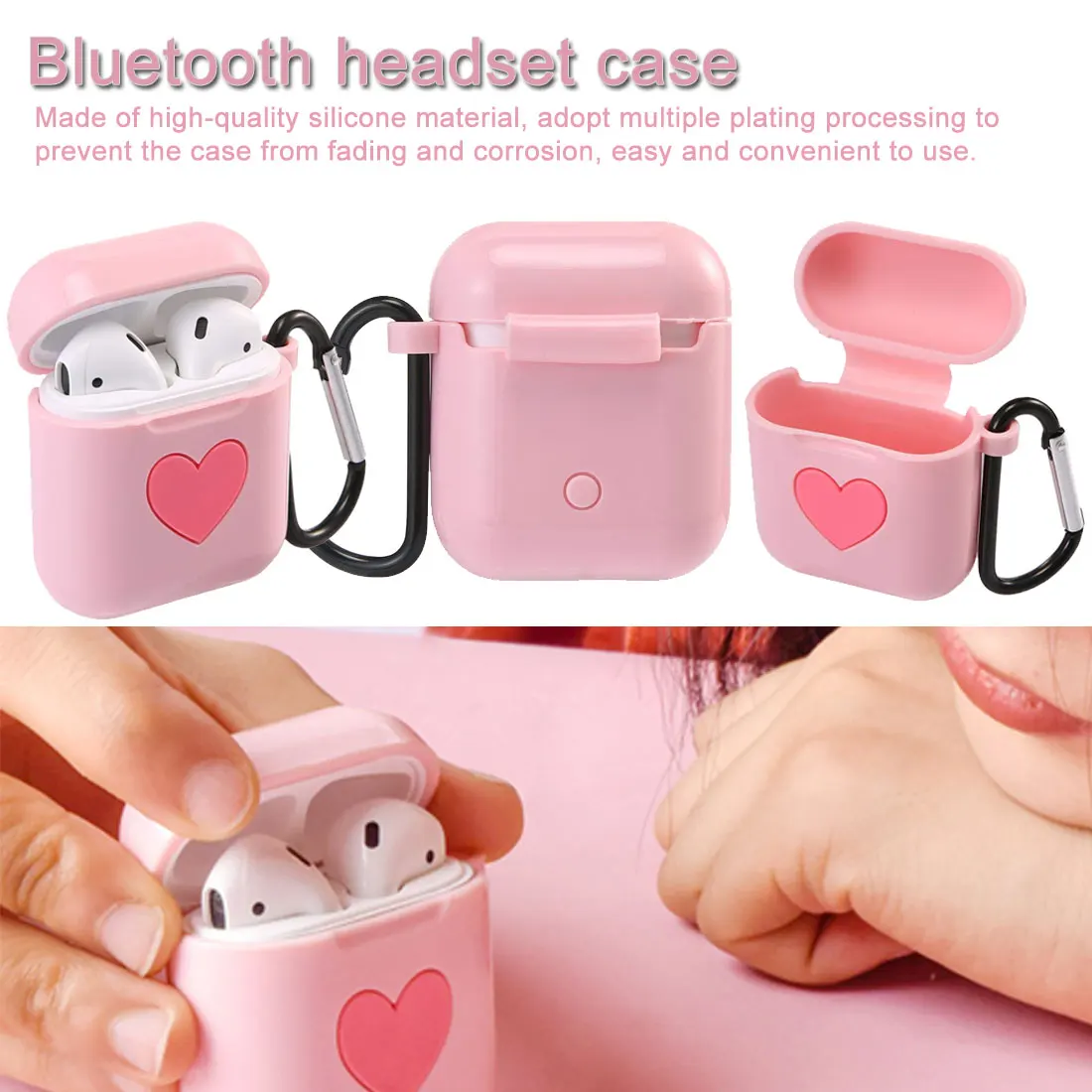 

Bluetooth Wireless Earphone Case Cute Protective Cover Heart Design Pendant hard case for Airpods creative headphone bag