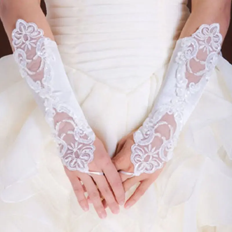 Для женщин Свадебные Длинные перчатки без пальцев вышивка кружева блеск блёстки сплошной цвет Локоть Длина варежки крюк палец свадьба