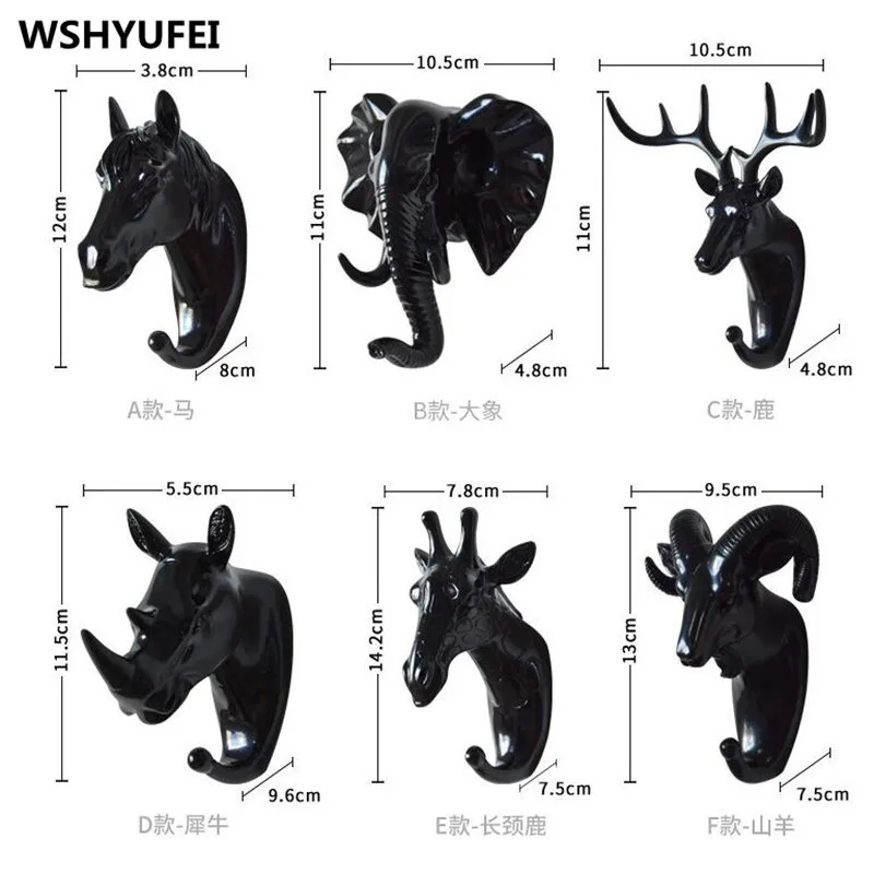 1PCS home decoration natural resin animal hook wall storage clothes hat key organizer giraffe elephant rhinoceros hook