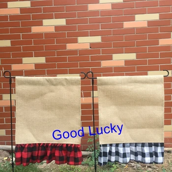 

10pcs/lot personalize monogram blank buffalo plaid burlap garden flags 2 colors mixed Christmas outdoor decoration yard flags