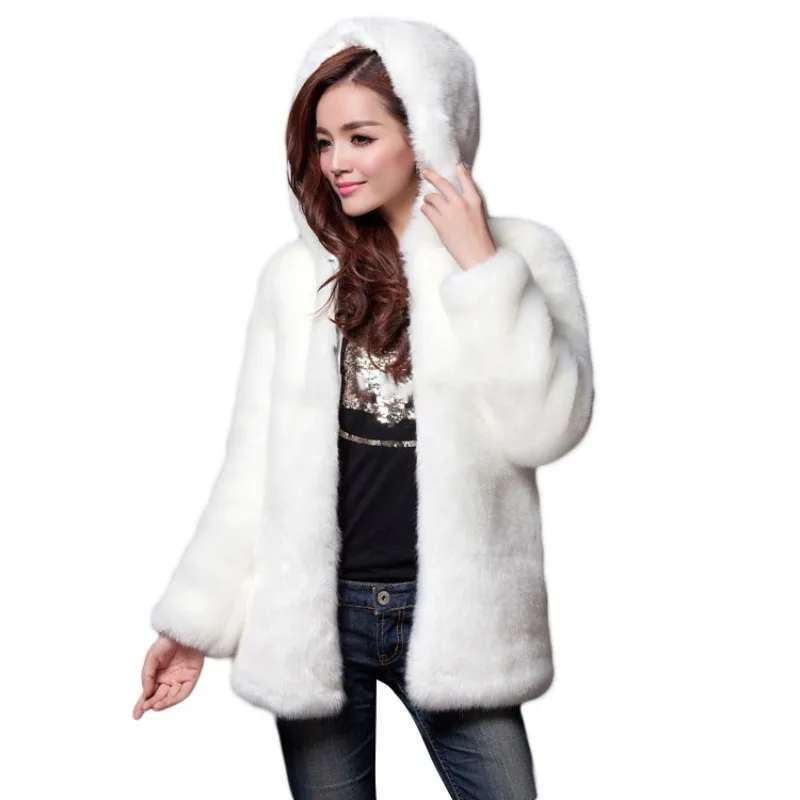 Warm Winter Thick Fur Women Faux Fur Coat Medium-long Hooded Rabbit Fur Coats Jackets Plus Size M-3XL White Black 2755 Warm Winter Thick Fur Women Faux Fur Coat Medium-long Hooded Rabbit Fur Coats Jackets Plus Size M-3XL White Black 2755