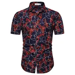 Повседневное социальной блузка для мужчин лето Гавайский стиль рубашка в клетку для человека Мужская гавайская рубашка's костюмы Camisa masculina