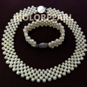 

WEICOLOR Classic Hand-braided Natural Pearl Wedding Jewelry Necklace With A Round Matching Shell Clasp By Good Handwork
