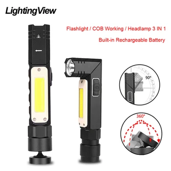 

Lightingview 90° Adjustable 5 Lighting Mode COB Headlight USB Charging Rotation and Magnetic Tail
