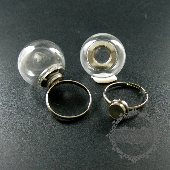 20mm glass bulb ball dome rhodium color brass DIY screwed top ring