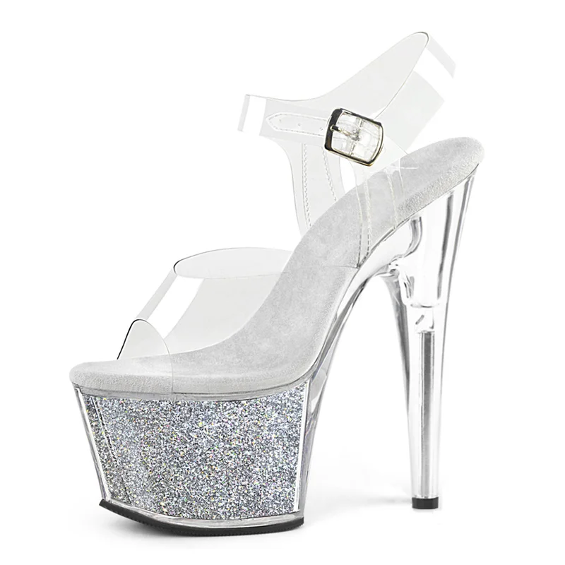 Новые пикантные 15/17 см босоножки на очень высоком каблуке Для женщин прозрачный кристалл Римские сандалии женские блестящие туфли с открытым носком и на платформе WS1736 - Цвет: silvery