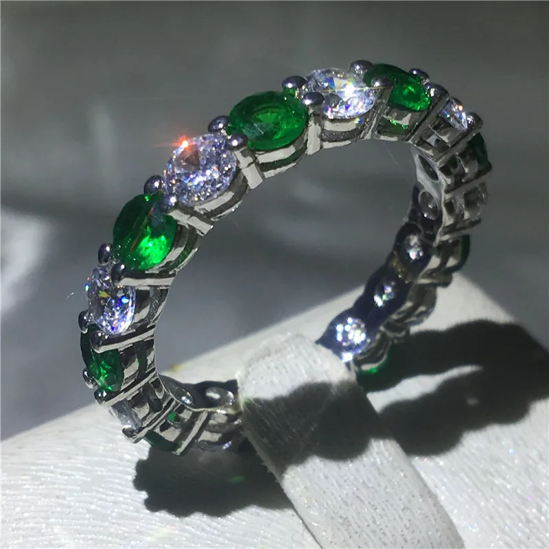 Vecalon ювелирные изделия обручальные кольца кольцо 925 пробы серебро 4 мм синий 5A Циркон Cz Обручальные кольца для мужчин и женщин ювелирные изделия - Цвет основного камня: Зеленый