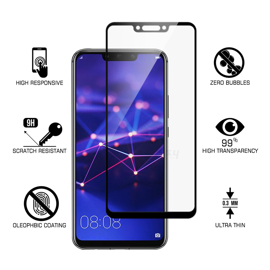 100% Оригинальный celestassy 9H черный Полное покрытие закаленное стекло для Huawei Mate 20 Lite