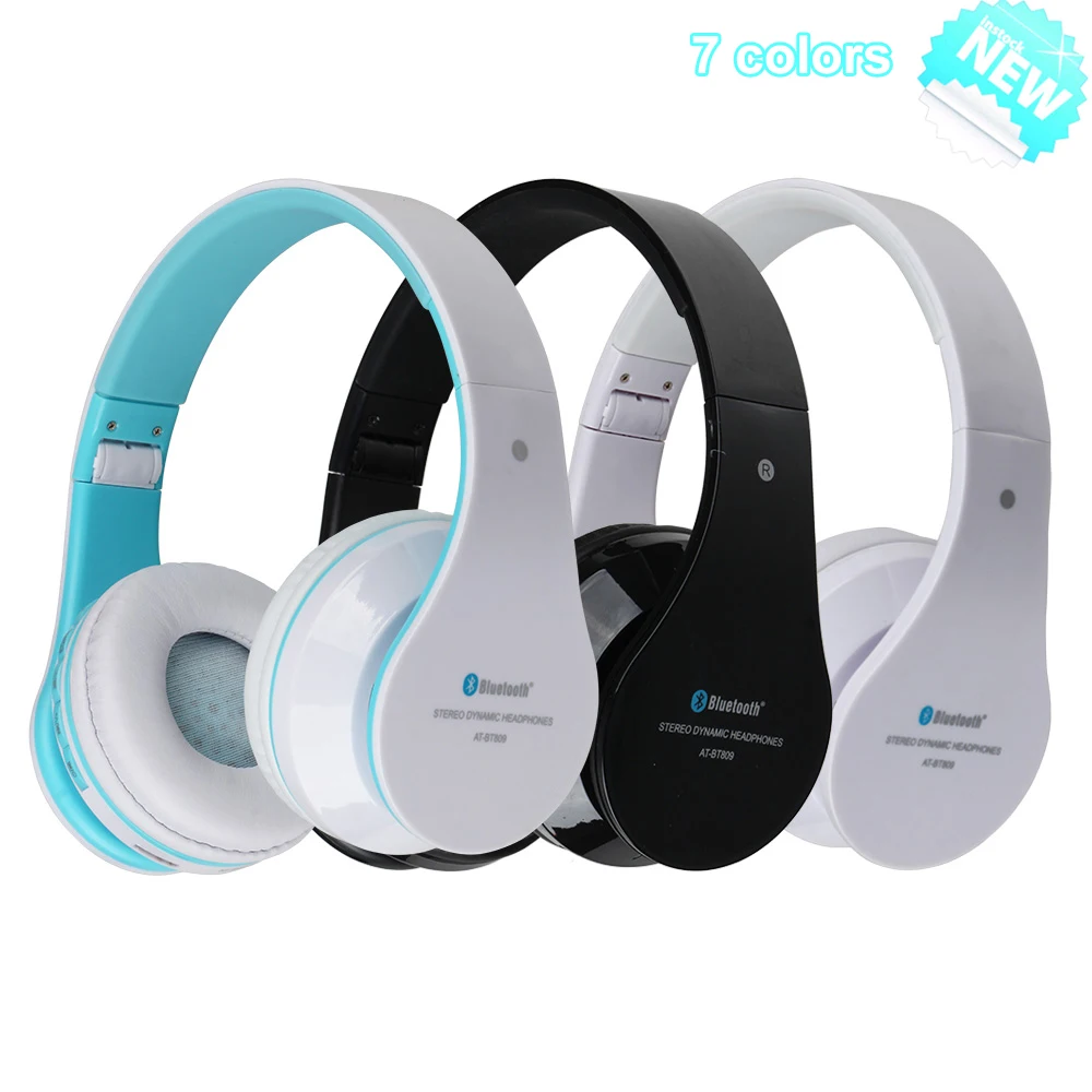 AT BT809 Foldable Wireless Bluetooth Stereo Headphones Headset Mic FM