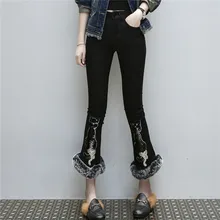 Новые зимние корейские штаны с блестками и рисунком кота, меховые джинсы, узкие брюки-клеш, эластичные брюки