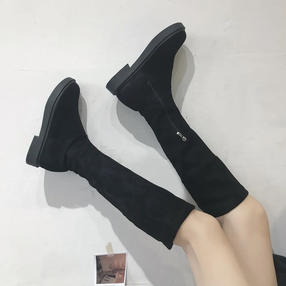

Thigh High Flat Boots Women Knee-High Boots Comfort Fall Winter Faux Suede Boots Fashion Shoes Woman Black Boots for Girls