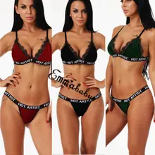 Женское кружевное сексуальное нижнее белье, ночное белье, новинка, сексуальное нижнее белье с буквенным принтом, стринги, Babydoll, одежда для сна, пуш-ап, наборы бюстгальтер+ трусы