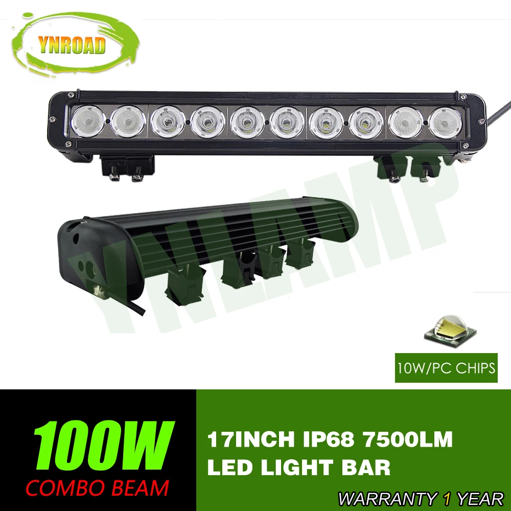 YNROAD 17inch 100w single row Led Light Bar Driving Offroad Spot/flood/combo 10V- 70V 7500LM for 4x4 ATV UTV USE IP68 | Автомобили и