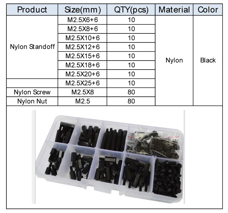 M2.5 нейлон шестигранный черный Мужской Женский противостояние столб крепление резьбовой PCB Шестигранная материнская плата распорный болт винт гайка набор Ассортимент Комплект