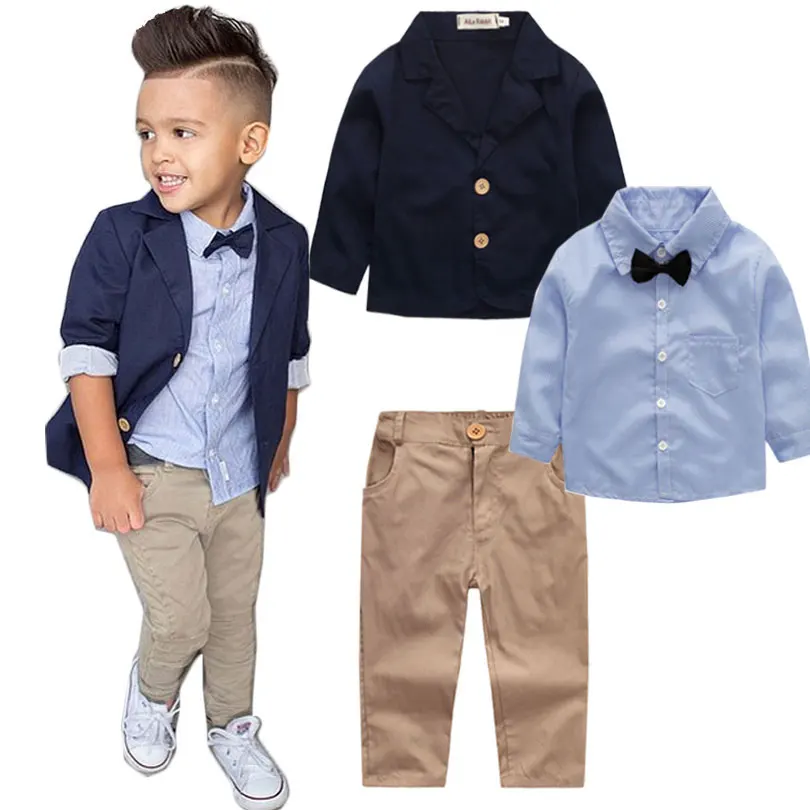 Осенний костюм джентльмена для мальчиков, куртка, рубашка, брюки, комплект из 3 предметов, куртка, топ с длинными рукавами, кардиган, Модный комплект JIOROMY - Цвет: Navy blue 100310